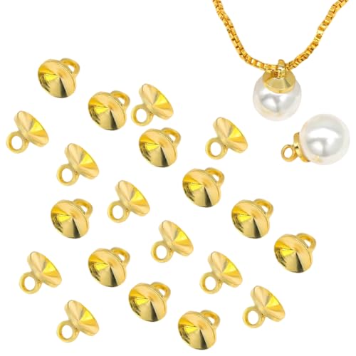 50 Stück 6 mm goldene Perlenkappen, Anhänger mit Schlaufe, runder Bügelverschluss, baumelnder Charm-Anhänger, Verbindungsstück für Schmuckherstellung, Halskette, Ohrringe von Elandy