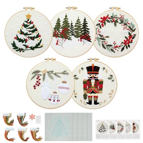 5 Sets Weihnachts-Stickset für Anfänger und Erwachsene, Stickerei-Starter-Set, Kiefernbaum, Nussknacker-Muster, Winter-Weihnachts-Stickereien, Nadelspitzen-Kits inklusive Anleitung (evtl. nicht in 5 Sets Weihnachts-Stickset für Anfänger und Erwachsene, Stickerei-Starter-Set, Kiefernbaum, Nussknacker-Muster, Winter-Weihnachts-Stickereien, Nadelspitzen-Kits inklusive Anleitung (evtl. nicht in von ElasignShopo