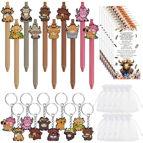 Motivierende Highland-Kuh-Kugelschreiber, Lesezeichen, lustige Schlüsselanhänger, Geschenk für Studenten, Lehrer, Mitarbeiter, Partygeschenke, 30 Stück von ElasignShopo