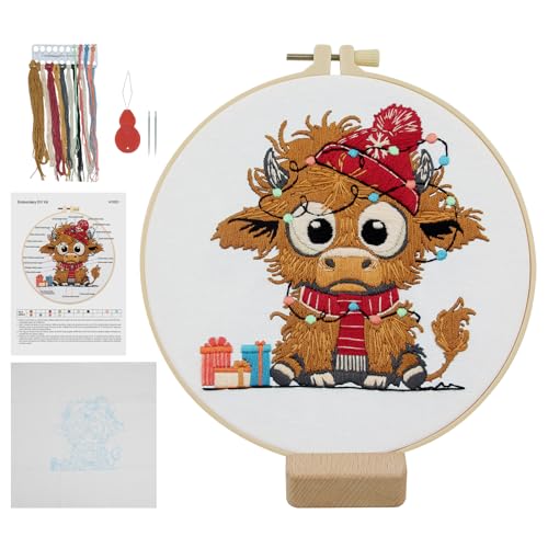 Stickset mit weihnachtlichem Hochlandkuh für Anfänger und Erwachsene, einfaches Stickerei-Starterset, Highlandkuh, Weihnachtsmützenmuster, Vollstickereien, Stickereien, Nadelspitzen-Kits mit Anleitung Stickset mit weihnachtlichem Hochlandkuh für Anfänger und Erwachsene, einfaches Stickerei-Starterset, Highlandkuh, Weihnachtsmützenmuster, Vollstickereien, Stickereien, Nadelspitzen-Kits mit Anleitung von ElasignShopo