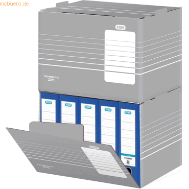 10 x Elba Archiv-Box tric für Ordner 455x355x320mm Wellpappe grau/weiß von Elba