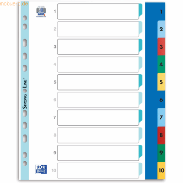 25 x Oxford Register A4+ PP-Folie 1-10 A4 farbig von Oxford