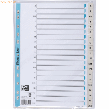 25 x Oxford Register A4 Tauenpapier (RC) 110 g/qm A-Z hellgrau von Oxford