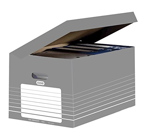 ELBA 400061159 Archivbox mit Klappdeckel tric 1 Stück zur Archivierung Ordnern aus Karton grau/weiß Transportbox Archivschachtel Umzugskarton von Elba