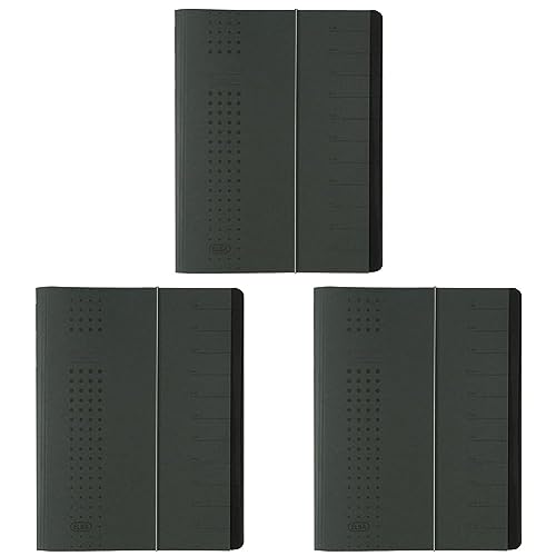 ELBA Ordnungsmappe chic, für A4, aus Karton, 12 Fächer, anthrazit (Packung mit 3) von Elba