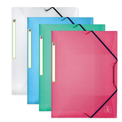 Oxford Eckspannermappe 2nd Life, A4, transparentes PP Cover, 4 Farben, 4 Stück von Oxford