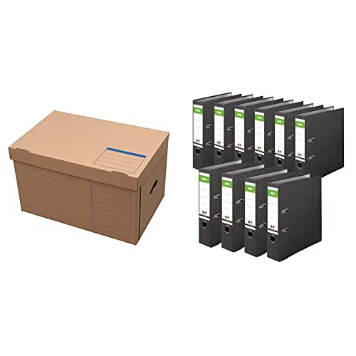 Elba Archivbox tric System & Original DINOR Ordner-Wolkenmarmor-Recycling - Made in Germany. 10er Pack 8 cm breit DIN A4 schwarz Aktenordner Briefordner von Elba
