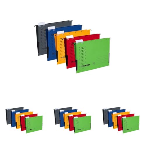 Elba Hängetaschen chic für A4, aus Karton, mit Leinenfröschen, 5 Farben, 5 Stück (Packung mit 4) von Elba