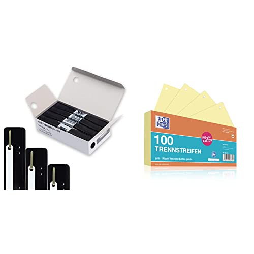 Elba Heftstreifen aus Kunststoff, 150x35mm, schwarz, 100 Stück & Oxford Trennstreifen, aus Karton, gelocht, 190 g/m², gelb, 100 Stück Elba Heftstreifen aus Kunststoff, 150x35mm, schwarz, 100 Stück & Oxford Trennstreifen, aus Karton, gelocht, 190 g/m², gelb, 100 Stück von Elba