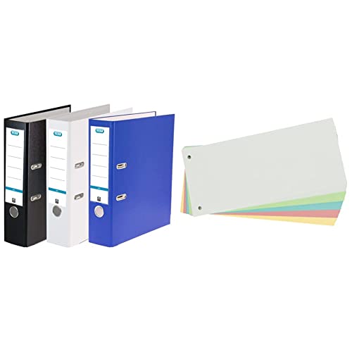 Elba Ordner A4, Smart Pro, 8 cm breit, Kunststoff außen, 3 Farben, 3 Stück & Limit Trennstreifen, aus Karton, gelocht, 180 g/m², 5 Farben, 100 Stück, 240 x 105 mm Elba Ordner A4, Smart Pro, 8 cm breit, Kunststoff außen, 3 Farben, 3 Stück & Limit Trennstreifen, aus Karton, gelocht, 180 g/m², 5 Farben, 100 Stück, 240 x 105 mm von Elba