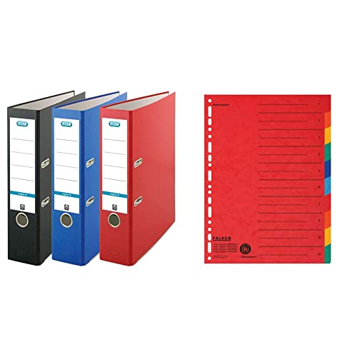 Elba Ordner A4, smart Original, 8 cm breit, 3 Farben, rot/blau/schwarz, 3 Stück & Original Falken Karton-Register überbreit für DIN A4+ 24,5 x 30 cm volle Höhe Elba Ordner A4, smart Original, 8 cm breit, 3 Farben, rot/blau/schwarz, 3 Stück & Original Falken Karton-Register überbreit für DIN A4+ 24,5 x 30 cm volle Höhe von Elba