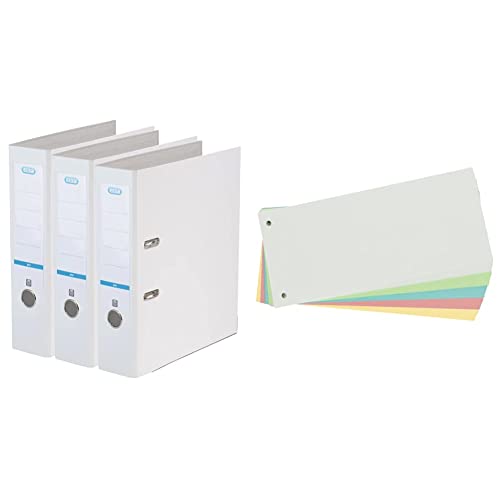 Elba Ordner A4, smart Pro, 8 cm breit, Kunststoff außen, weiss, 3 Stück & Limit Trennstreifen, aus Karton, gelocht, 180 g/m², 5 Farben, 100 Stück, 240 x 105 mm Elba Ordner A4, smart Pro, 8 cm breit, Kunststoff außen, weiss, 3 Stück & Limit Trennstreifen, aus Karton, gelocht, 180 g/m², 5 Farben, 100 Stück, 240 x 105 mm von Elba