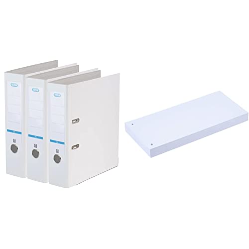 Elba Ordner A4, smart Pro, 8 cm breit, Kunststoff außen, weiss, 3 Stück & Oxford Trennstreifen, aus Karton, gelocht, 190 g/m², weiss, 100 Stück Elba Ordner A4, smart Pro, 8 cm breit, Kunststoff außen, weiss, 3 Stück & Oxford Trennstreifen, aus Karton, gelocht, 190 g/m², weiss, 100 Stück von Elba