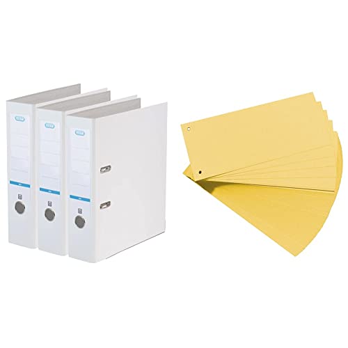 Elba Ordner A4, smart Pro, 8 cm breit, weiss, 3 Stück & Oxford Trennstreifen, aus Karton, gelocht, 190 g/m², gelb, 100 Stück Elba Ordner A4, smart Pro, 8 cm breit, weiss, 3 Stück & Oxford Trennstreifen, aus Karton, gelocht, 190 g/m², gelb, 100 Stück von Elba