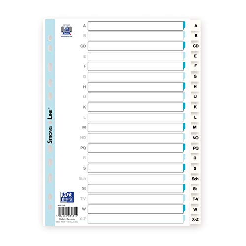 Oxford 400012049 Kunststoff-Register Strong-Line A-Z 20-teilig für DIN A4 Plastikregister mit beschriftbarem Deckblatt weiß Ringbuch Ordner Ring-Mappe Oxford 400012049 Kunststoff-Register Strong-Line A-Z 20-teilig für DIN A4 Plastikregister mit beschriftbarem Deckblatt weiß Ringbuch Ordner Ring-Mappe von Oxford