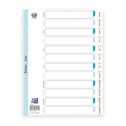 Oxford 400013900 Kunststoff-Register Strong-Line Jan-Dez 12-teilig für DIN A4 Plastikregister mit beschriftbarem Deckblatt weiß Ringbuch Ordner Ring-Mappe Oxford 400013900 Kunststoff-Register Strong-Line Jan-Dez 12-teilig für DIN A4 Plastikregister mit beschriftbarem Deckblatt weiß Ringbuch Ordner Ring-Mappe von Oxford