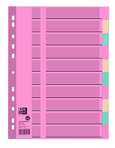 Oxford Karton-Register A4, blanko, 2 x 5 farben, vollfarbig, volle Höhe mit Organisationsdruck, 10-teilig von Oxford
