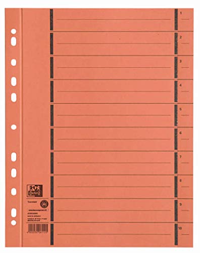 Oxford Trennblätter A4 aus Karton mit Perforation, orange, 100 Stück von Elba