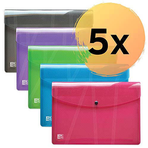 Oxford hawai Brieftaschen A4, aus Kunststoff, transparent, 5 Farben, 5er Pack von Oxford