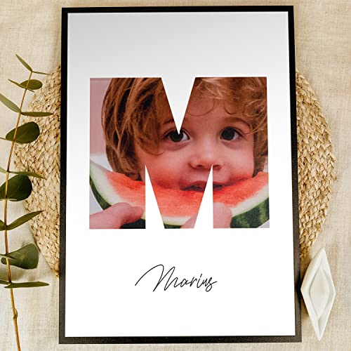 Buchstaben Deko Holzbild - Foto Geschenk, personalisierbar zum Hinstellen/Aufhängen opt. beleuchtet Holzbuchstaben, Namensschild Kinderzimmer, Geschenke für Mädchen, personalisierte Geschenke - M von Elbeffekt