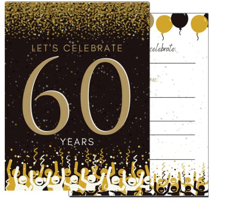 Einladungen zum 60. Geburtstag,60 Jahre Feier,Happy 60th Anniversary,12.7x17.8 cm,Schwarz & Gold,Sie sind eingeladen,Überraschungsparty (schwarz) von Elcer