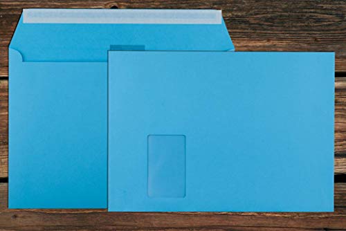 Blaue Elco Color Briefumschläge mit Fenster / 229 x 324 mm (C4) / mit Abziehstreifen/Versandtasche/haftklebend / 250 Stück von Elco Office Color