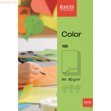 10 x Elco Büropapier A4 210x297mm intensiv grün Papier 80 g/qm VE=100 von Elco