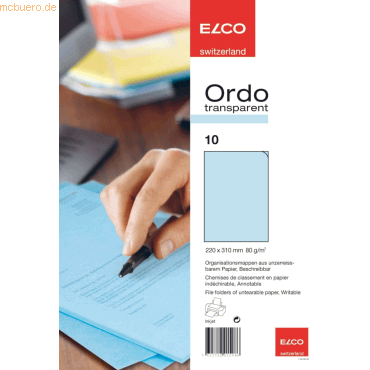 10 x Elco Organisationsmappe Ordo transparent Papier A4 220x310 mm bla von Elco