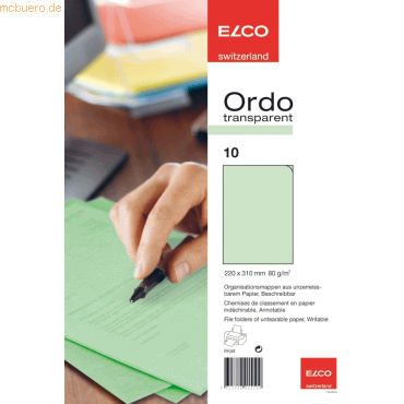 10 x Elco Organisationsmappe Ordo transparent Papier A4 220x310 mm grü von Elco