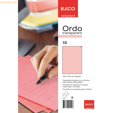 10 x Elco Organisationsmappe Ordo transparent Papier A4 220x310 mm rot von Elco