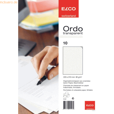 10 x Elco Organisationsmappe Ordo transparent Papier A4 220x310 mm wei von Elco