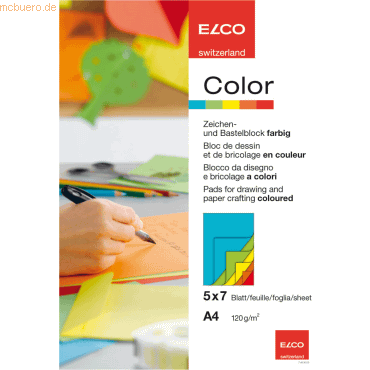 10 x Elco Zeichenblock Color A4 120g/qm 5 Farben sortiert von Elco