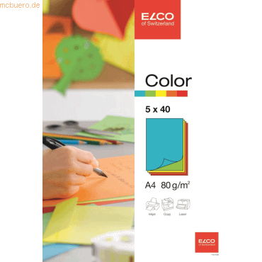 Elco Büropapier A4 210x297mm 5 Farben gemischt Papier 80 g/qm VE=5x40 von Elco
