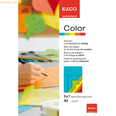 10 x Elco Zeichenblock Color A3 120g/qm 5 Farben sortiert von Elco