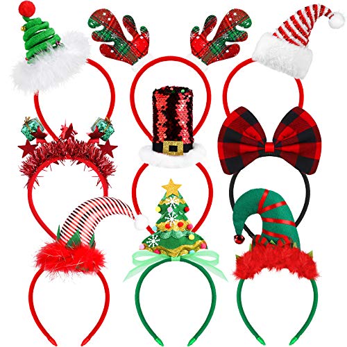 Elcoho 9er-Pack Weihnachten Stirnbänder Weihnachten-Party-Spielzeug-Hüte Kostüm Rentier Santa Stirnbänder für Weihnachten, 9 Stile von Elcoho