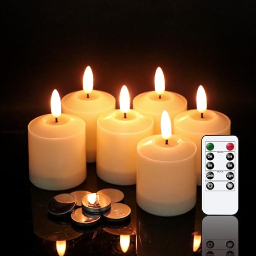 Eldnacele 6er Set wasserdichte flammenlose Kerzen mit Fernbedienung und Timer, Outdoor batteriebetriebene LED Kerzen aus Kunststoff für Kränze und Gedenklaternen, Ø 5 cm H 8 cm Eldnacele 6er Set wasserdichte flammenlose Kerzen mit Fernbedienung und Timer, Outdoor batteriebetriebene LED Kerzen aus Kunststoff für Kränze und Gedenklaternen, Ø 5 cm H 8 cm von Eldnacele