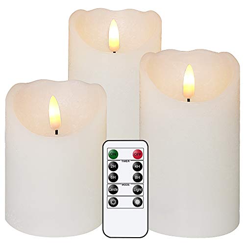 Eldnacele Flammenlose flackernde Kerzen mit Fernbedienung, 3D-Docht, echtes Wachs, batteriebetriebene weiße Stumpenkerzen mit Timer, Set von 3 Stück, für Zuhause, Hochzeit, Weihnachten Eldnacele Flammenlose flackernde Kerzen mit Fernbedienung, 3D-Docht, echtes Wachs, batteriebetriebene weiße Stumpenkerzen mit Timer, Set von 3 Stück, für Zuhause, Hochzeit, Weihnachten von Eldnacele