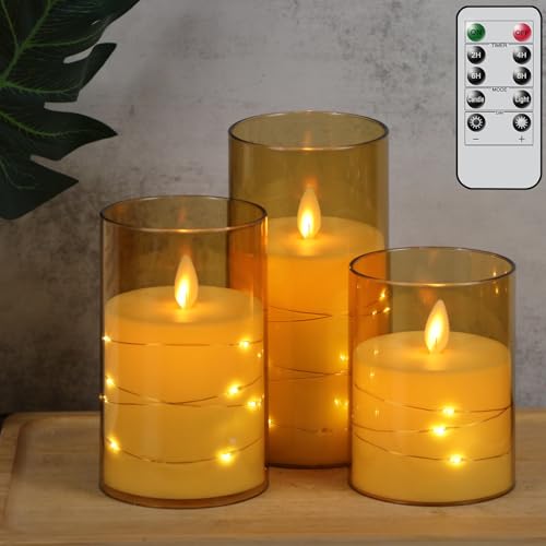 Eldnacele LED Kerzen mit Lichterkette, flammenlose Kerzen mit Timerfunktion, bewegliche Flamme, Batteriebetriebene 3-teilige led Kerzen-Set mit Fernbedienung, Art Zimmer Deko, Gold Eldnacele LED Kerzen mit Lichterkette, flammenlose Kerzen mit Timerfunktion, bewegliche Flamme, Batteriebetriebene 3-teilige led Kerzen-Set mit Fernbedienung, Art Zimmer Deko, Gold von Eldnacele