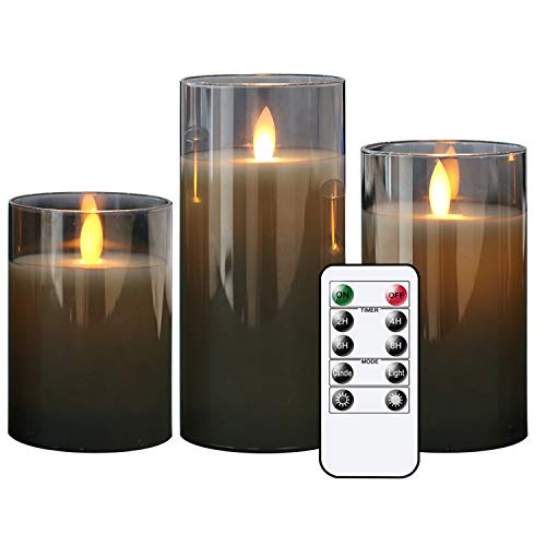 Eldnacele LED Kerzen mit Timerfunktion flackernde Flamme, elektrische Echtwachskerzen im Glas, beweglicher Docht, 3-teilige flammenlose Kerzen-Set mit Fernbedienung, Art u. Zimmer Deko, Grau Eldnacele LED Kerzen mit Timerfunktion flackernde Flamme, elektrische Echtwachskerzen im Glas, beweglicher Docht, 3-teilige flammenlose Kerzen-Set mit Fernbedienung, Art u. Zimmer Deko, Grau von Eldnacele
