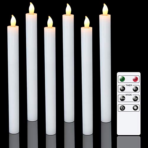 Eldnacele LED Stabkerzen mit Timerfunktion, weiße Stabkerzen mit Fernbedienung, flackernde Flamme elektrische Kerzen Set 6er Ø 2 x 25 cm Tischdeko für Party Weihnachten von Eldnacele