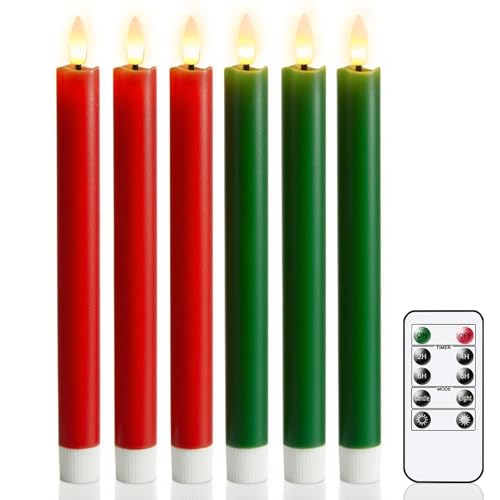 Eldnacele LED Stabkerzen mit Timerfunktion & Fernbedienung, 6er Set Flammenlose Weihnachtliche Stabkerzen, Batteriebetriebene LED Tafelkerzen in Rot & Grün für Weihnachtsdekoration Eldnacele LED Stabkerzen mit Timerfunktion & Fernbedienung, 6er Set Flammenlose Weihnachtliche Stabkerzen, Batteriebetriebene LED Tafelkerzen in Rot & Grün für Weihnachtsdekoration von Eldnacele