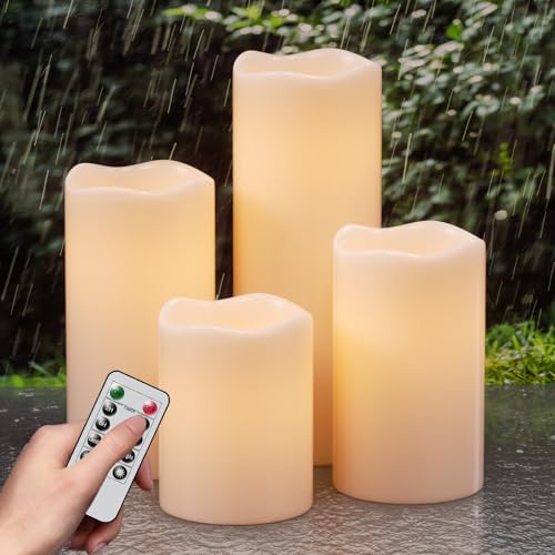 Eldnacele Outdoor LED Kerzen mit Fernbedienung, wasserdicht, flammenlose batteriebetriebene Kerzen, 4er-Set, weiße LED-Säulenkerzen flackernd, Ø 7,5 cm x H 10 cm, 12,5 cm, 15 cm, 20 cm Eldnacele Outdoor LED Kerzen mit Fernbedienung, wasserdicht, flammenlose batteriebetriebene Kerzen, 4er-Set, weiße LED-Säulenkerzen flackernd, Ø 7,5 cm x H 10 cm, 12,5 cm, 15 cm, 20 cm von Eldnacele