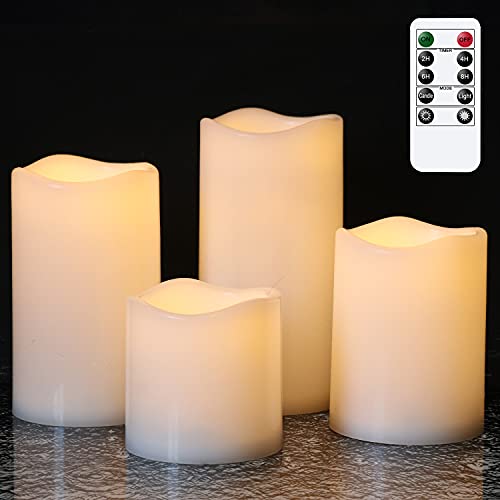 Eldnacele Outdoor LED Kerzen mit Timerfunktion, wasserdicht, flammenlose batteriebetriebene Kerzen, 4er-Set, weiße LED-Säulenkerzen flackernd, Ø 7,5 cm x H 7,5 cm, 10 cm, 12,5 cm, 15 cm Eldnacele Outdoor LED Kerzen mit Timerfunktion, wasserdicht, flammenlose batteriebetriebene Kerzen, 4er-Set, weiße LED-Säulenkerzen flackernd, Ø 7,5 cm x H 7,5 cm, 10 cm, 12,5 cm, 15 cm von Eldnacele