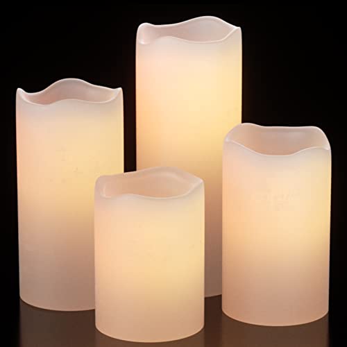 Eldnacele Outdoor Wasserdichte Flammenlose Kerzen mit 6-Stunden-Timer, Batteriebetriebene Weiße LED-Säulenkerzen für Garten Hochzeit Laternen Dekoration (4er Set, 7.5cm x 10cm/12.5/15cm/20cm) von Eldnacele