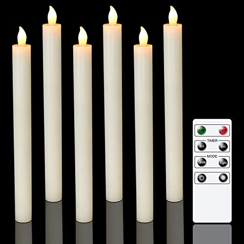 Eldnacele LED Stabkerzen mit Timerfunktion, Stabkerzen mit Fernbedienung, flackernde Flamme elektrische Kerzen Set 6er Ø 2 x 25 cm Elfenbein Tischdeko für Party Weihnachten von Eldnacele