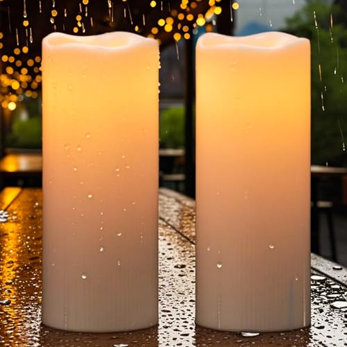 Eldnacele Solar LED Kerzen für Außen, SolarKerzen Outdoor, Wasserdichte Solarleuchte, Akku, Campinglampe Flammeneffekt, Flackerlicht, AUTO Dämmerungsschalter, Set mit 2 Stück (Ø10 x 25 cm, Creme) von Eldnacele