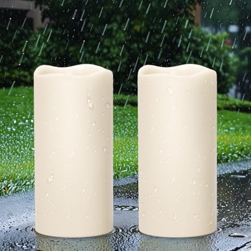 Eldnacele Solar LED Kerzen für Außen, SolarKerzen Outdoor, Wasserdichte Solarleuchte, Akku, Campinglampe Flammeneffekt, Flackerlicht, Dämmerungsschalter, Set mit 2 Stück (Ø10 x 20 cm, Creme) von Eldnacele