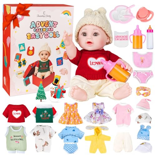 Babypuppe 2025 Adventskalender für Kinder, Eleanore's Diary Adventskalender Countdown mit 24 Überraschungen enthält 30CM Puppe, Kleidung, Zubehör, Adventskalender Mädchen, Weihnacht Geschenk Mädchen von Eleanore's Diary