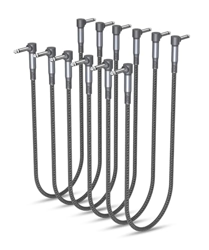 Elebase Gitarren Patchkabel Set,6Pack,0.6M 6,35 mm 1/4" Stecker Instrument Pedalbrett Kabel,Nylongeflecht Audio Kabel mit Schirmung,TS-Kupfer-Männchen,für Gitarreneffekte,Gitarre/Bass Effektpedale von Elebase