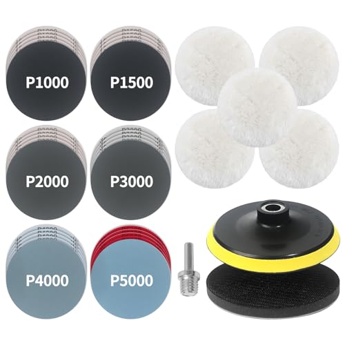 38 Stück Nassschleifpapier Schleifscheiben für Winkelschleifer Polieraufsatz, Polierscheibe 125mm Klett Polierpads, Polierschwamm für Akkuschrauber, Bohrmaschine, Zubehör, Schleifpapier Set 1000-5000 von Elechiakan